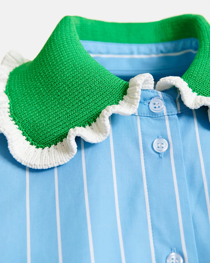 Joyful Crochet Collar Shirt - Basil Smash