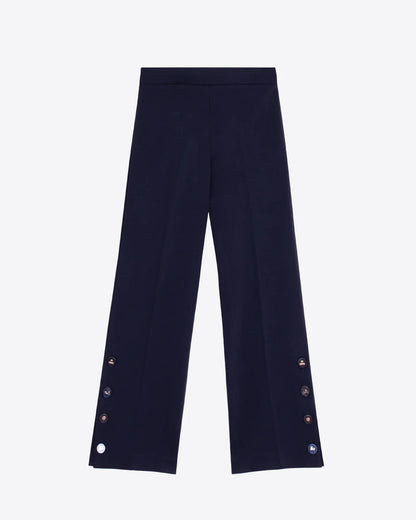 Jersey Button Hem Trouser - Navy