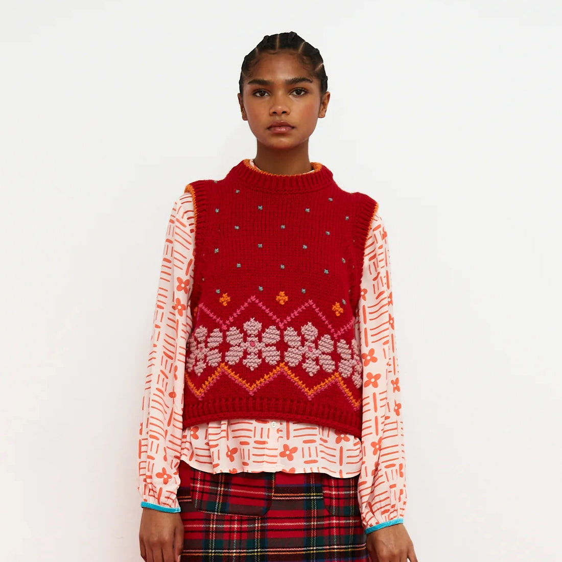 Jumpy Embroidered Knit Vest - Red