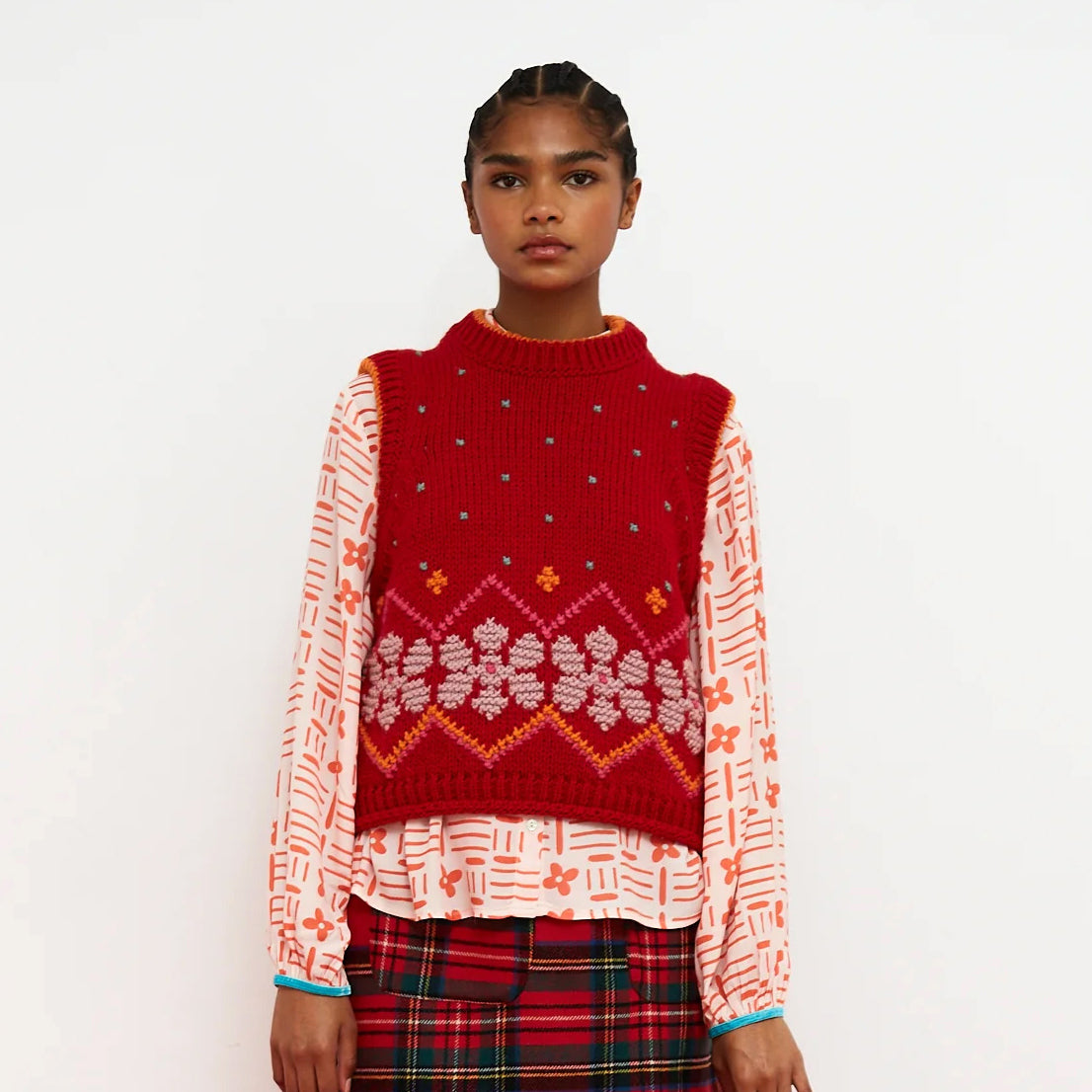 Jumpy Embroidered Knit Vest - Red