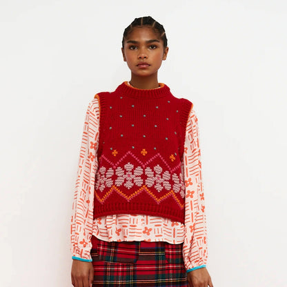 Jumpy Embroidered Knit Vest - Red