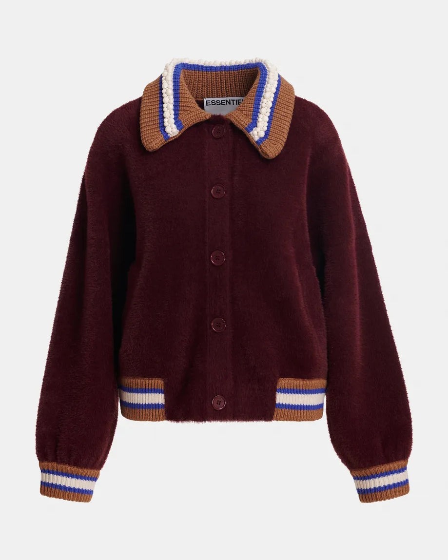 Kamore Knit Jacket With Collar - Wine Not