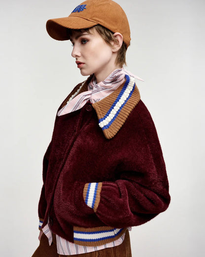Kamore Knit Jacket With Collar - Wine Not