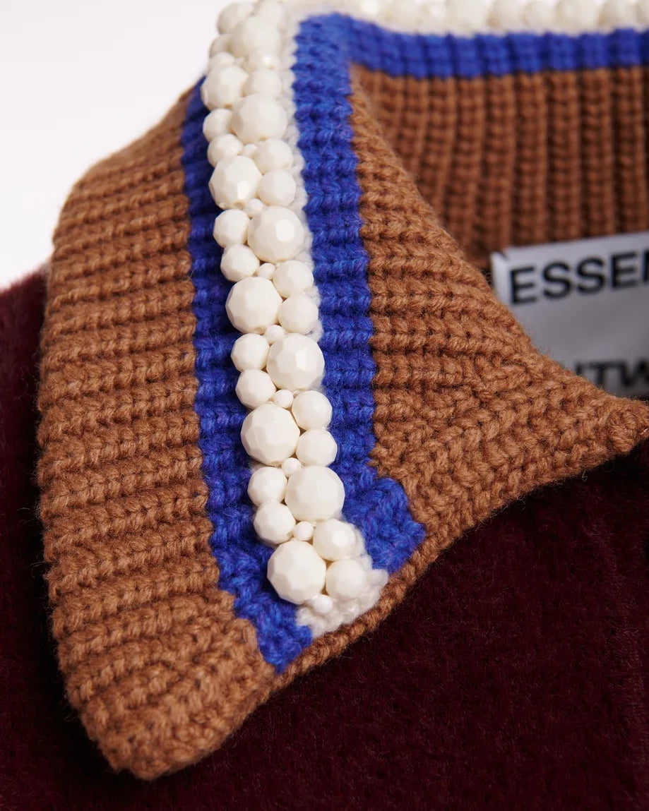 Kamore Knit Jacket With Collar - Wine Not