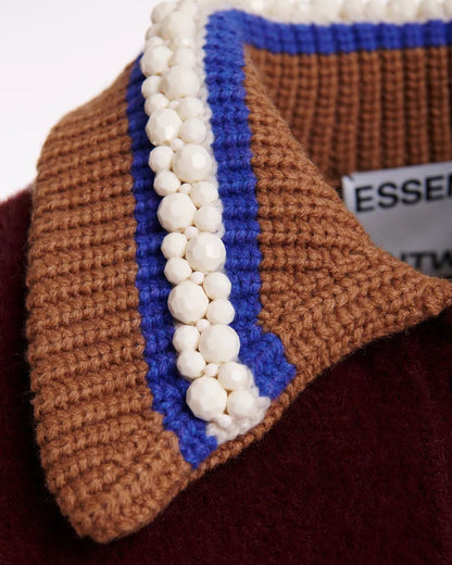 Kamore Knit Jacket With Collar - Wine Not