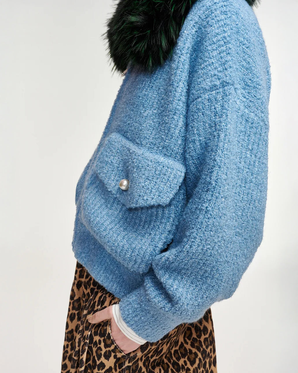 Kanada Knitted Jacket With Faux Fur - Azure Affair