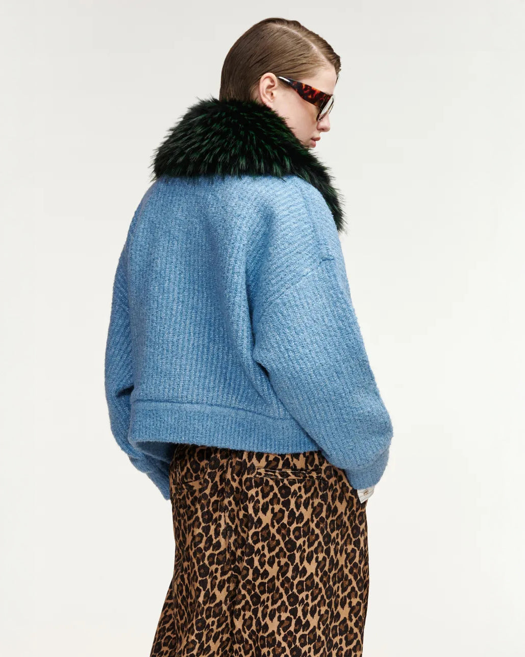 Kanada Knitted Jacket With Faux Fur - Azure Affair