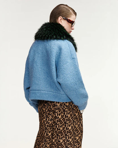 Kanada Knitted Jacket With Faux Fur - Azure Affair