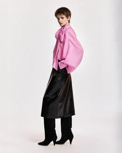 Karismatic Pussy Bow Tie Top - Millenial Pink