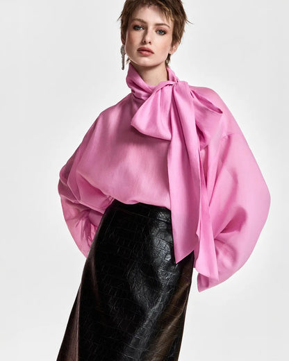 Karismatic Pussy Bow Tie Top - Millenial Pink