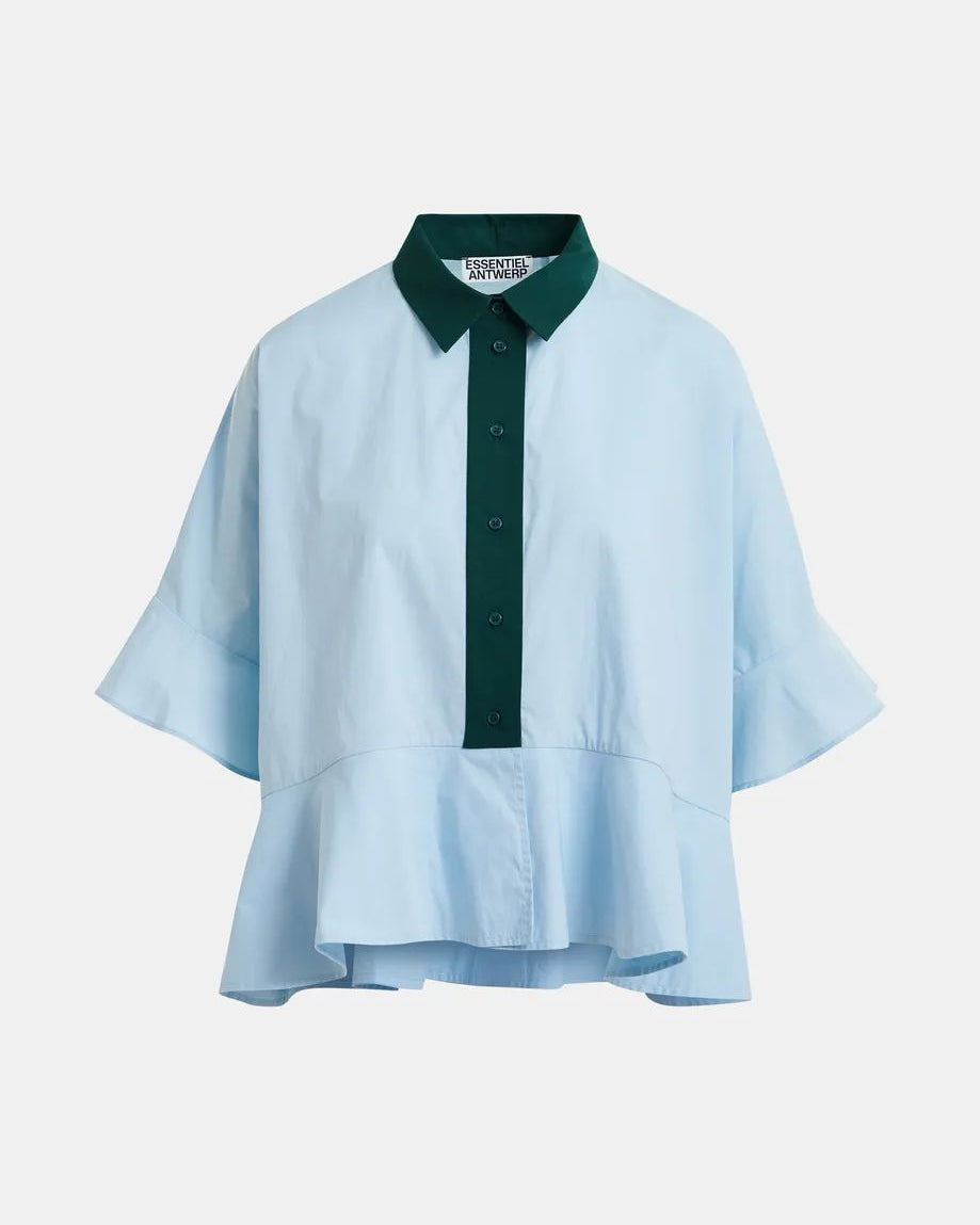 Kaylee Peplum Ruffle Shirt - Aquamarine