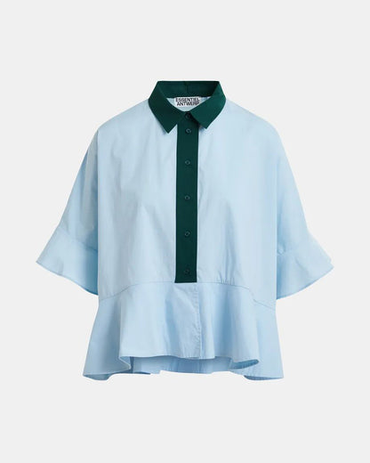 Kaylee Peplum Ruffle Shirt - Aquamarine