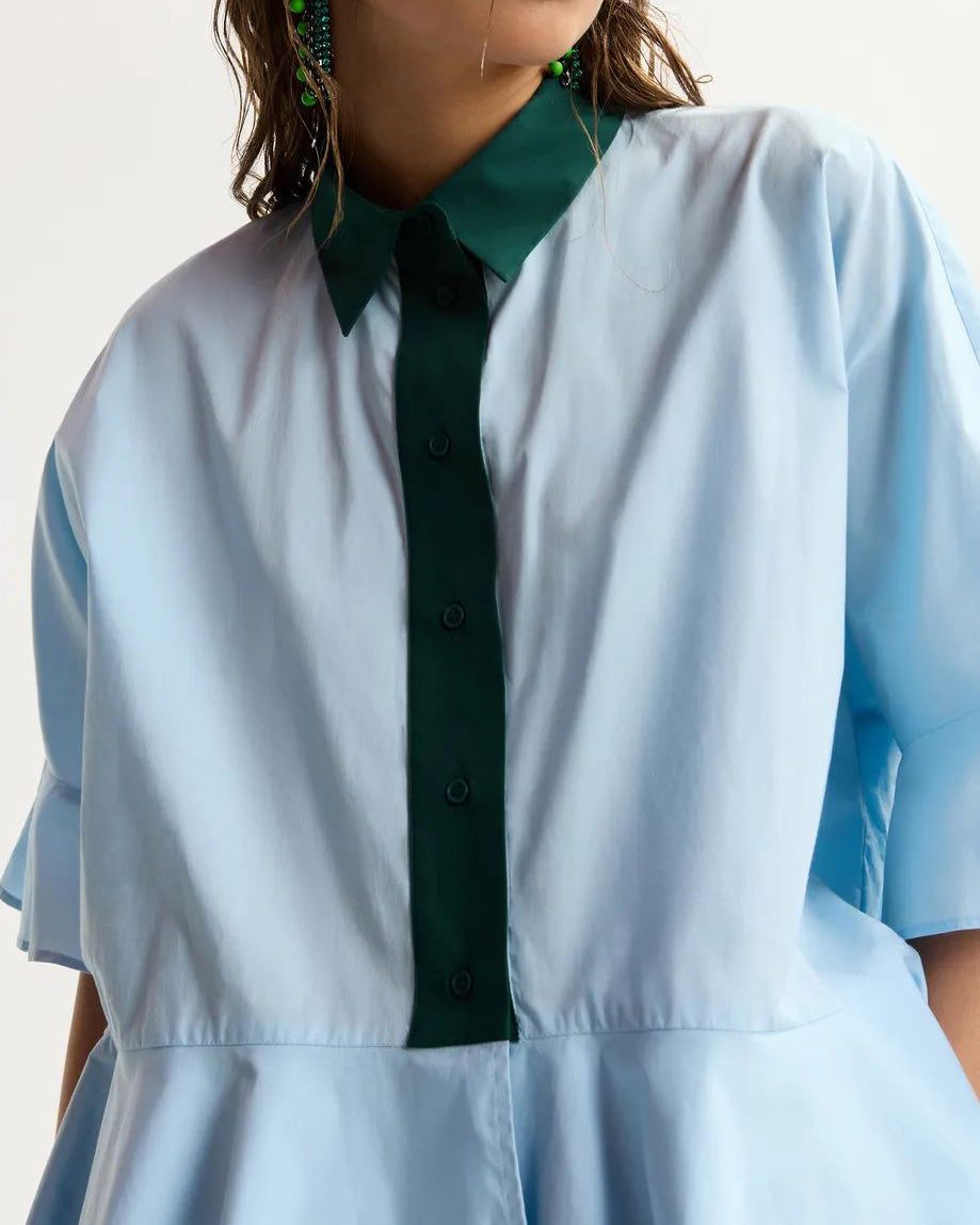 Kaylee Peplum Ruffle Shirt - Aquamarine