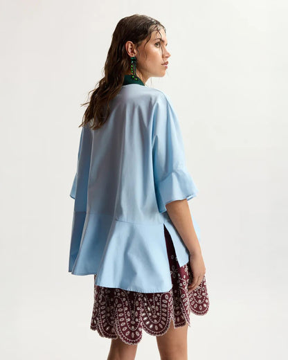 Kaylee Peplum Ruffle Shirt - Aquamarine
