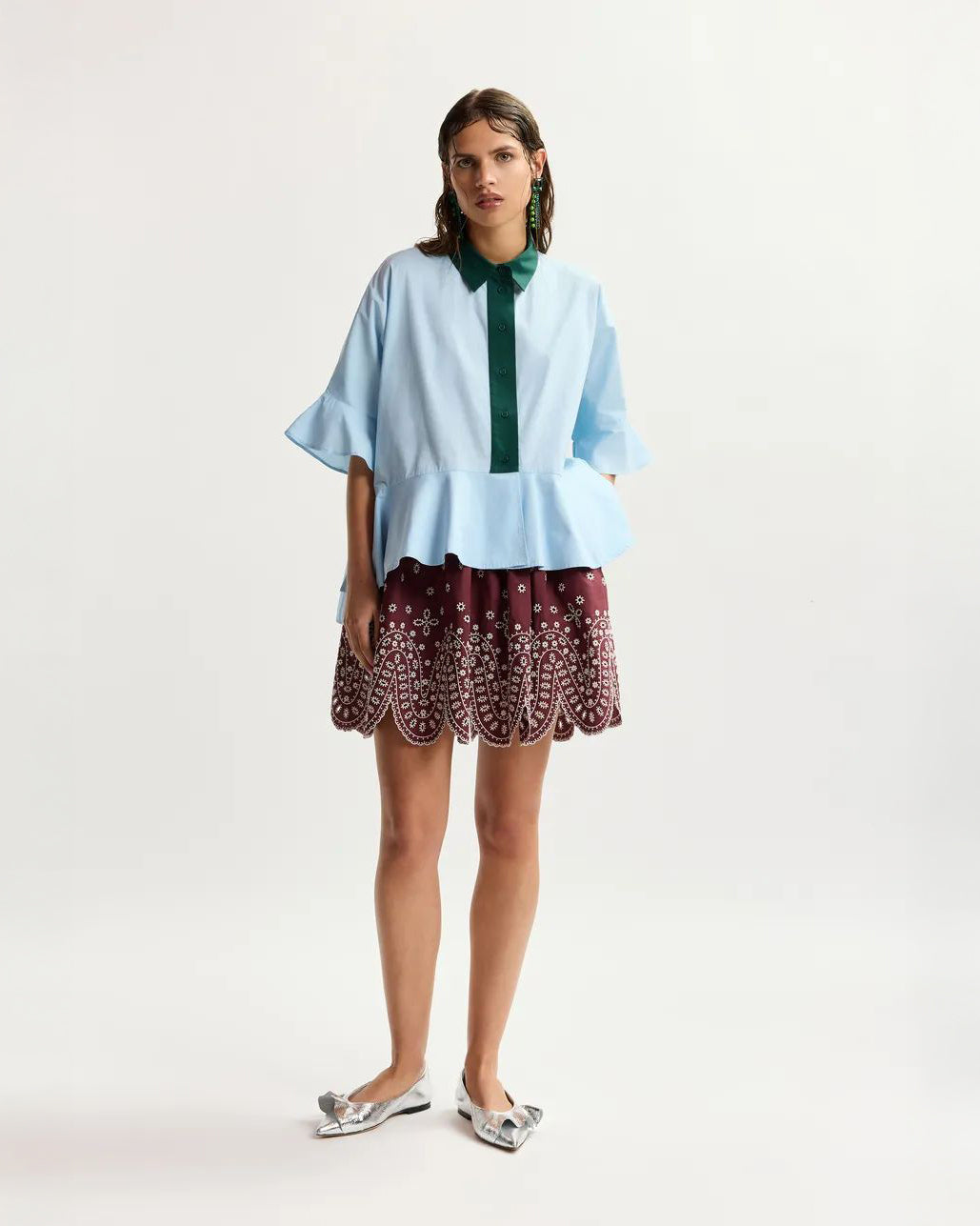 Kaylee Peplum Ruffle Shirt - Aquamarine