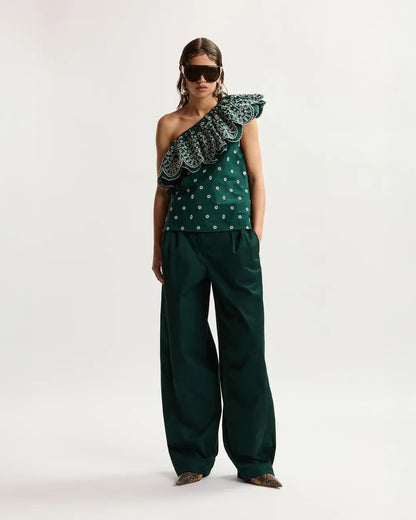 Kurry Barrel Leg Trousers - Bottle Green