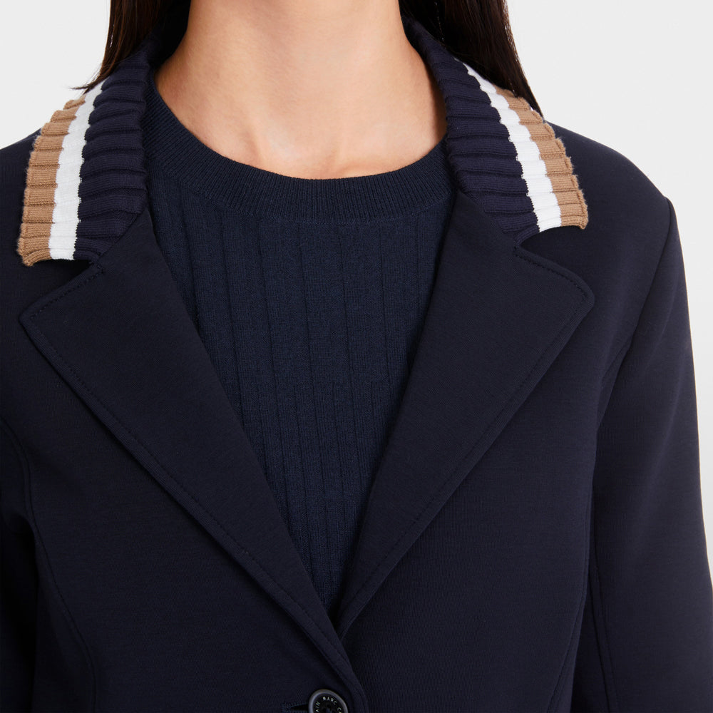 Knit Collared Jersey Jacket - Navy