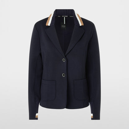 Knit Collared Jersey Jacket - Navy