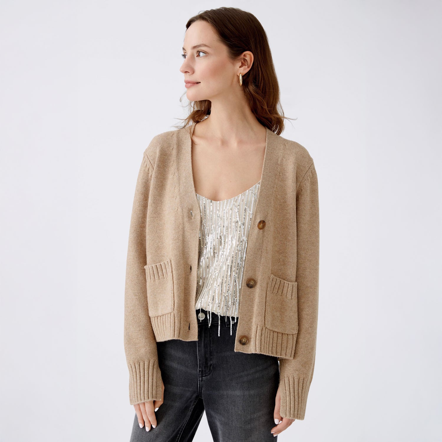 Knitted Cardigan - Beige Melange