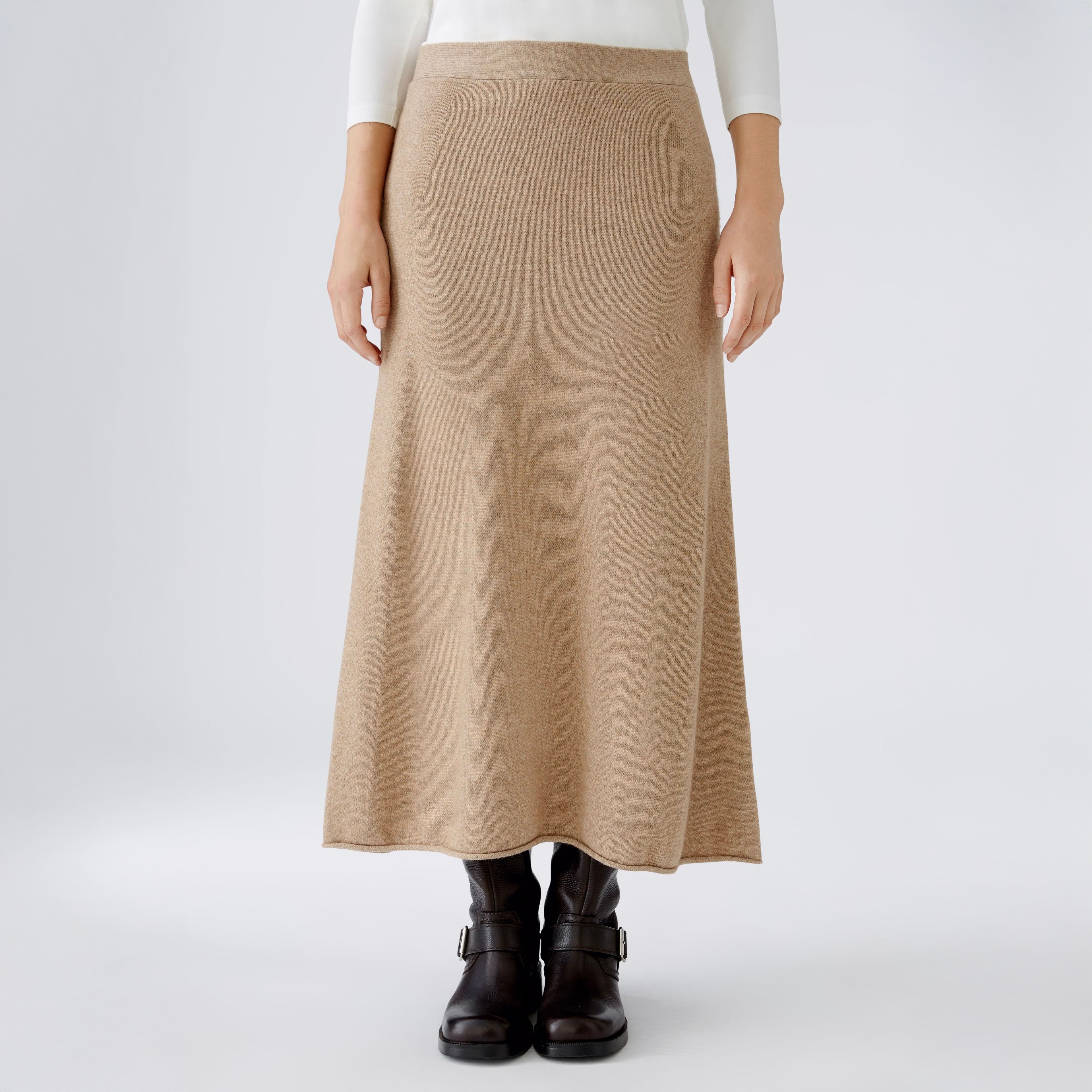 Knitted Long Skirt - Beige Melange