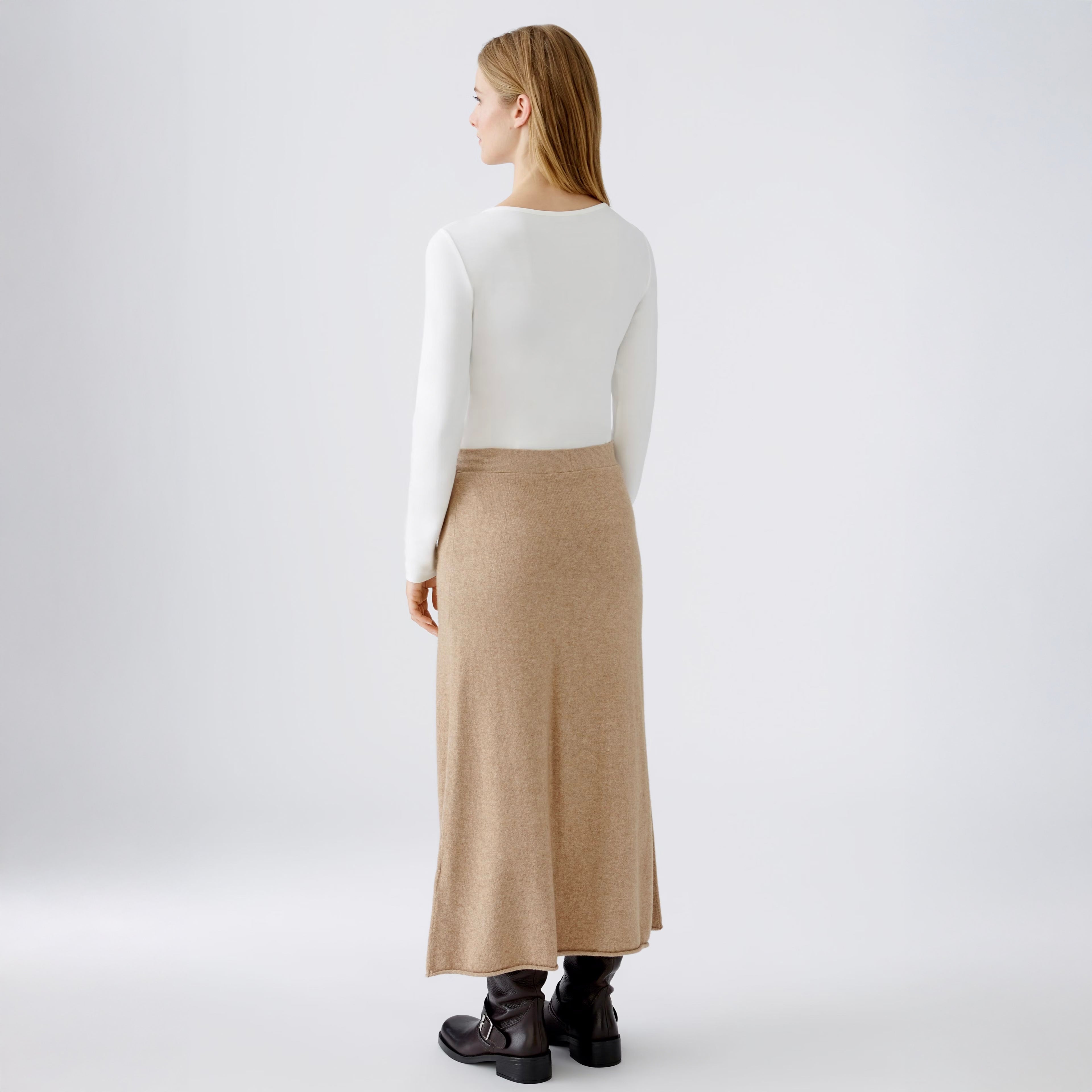 Knitted Long Skirt - Beige Melange