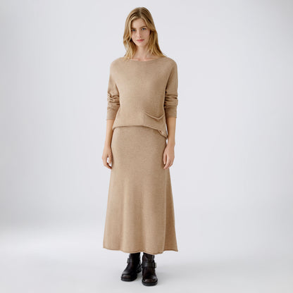 Knitted Long Skirt - Beige Melange