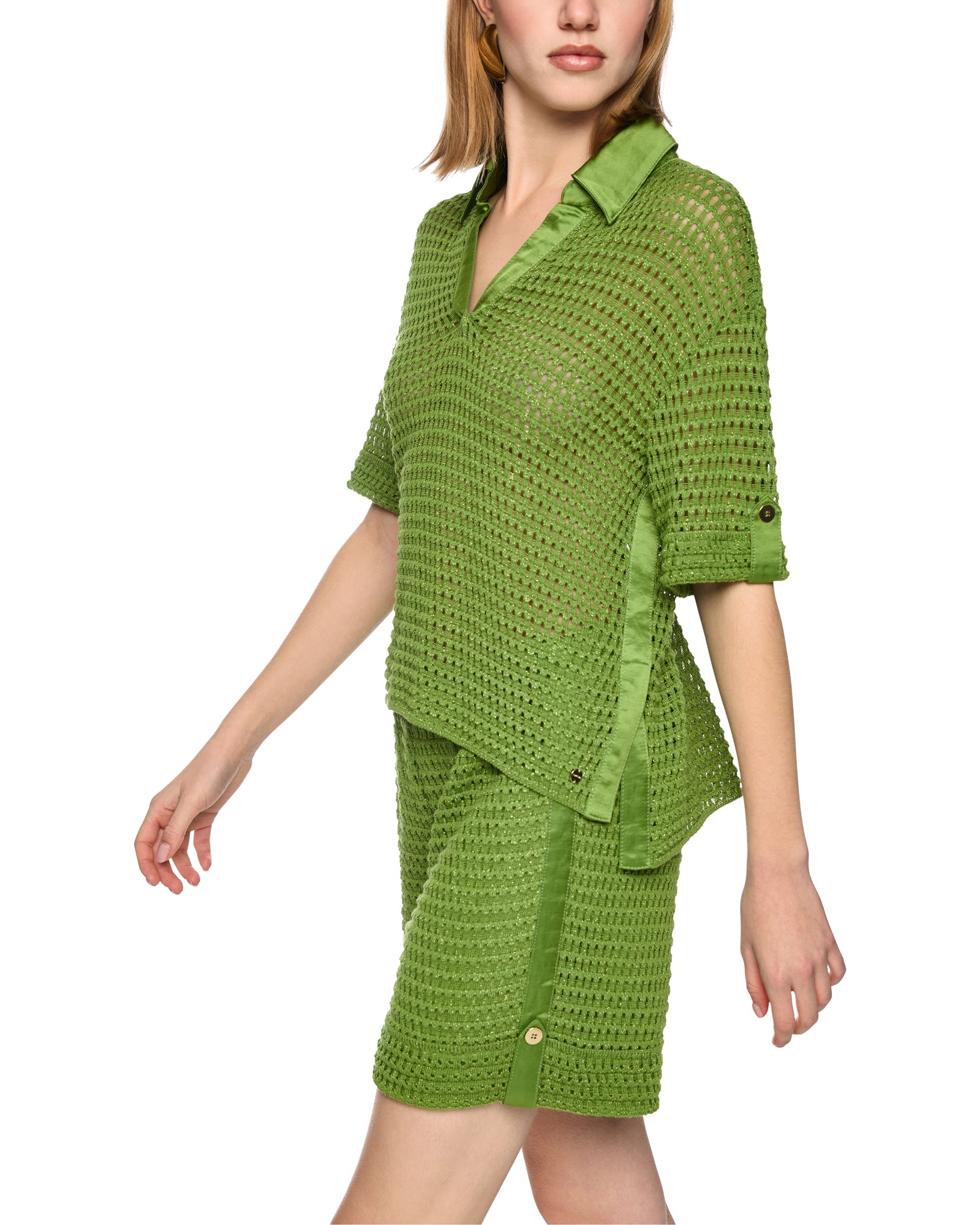 Knitted Polo Top - Green