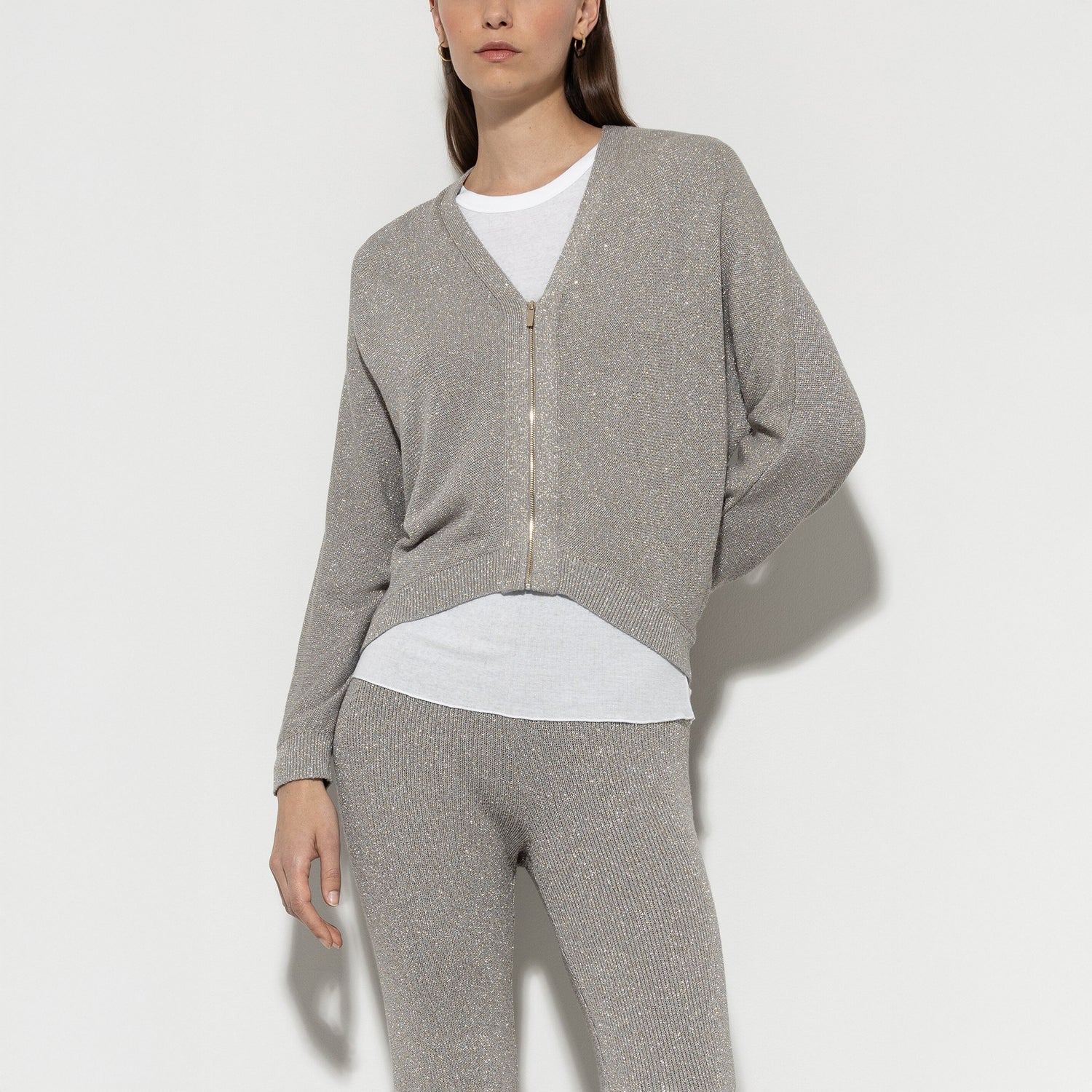 Knitted Zip Cardigan - Heather Grey