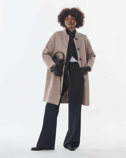 Mid Length Button Detail Coat - Cashmere/Wool - Taupe