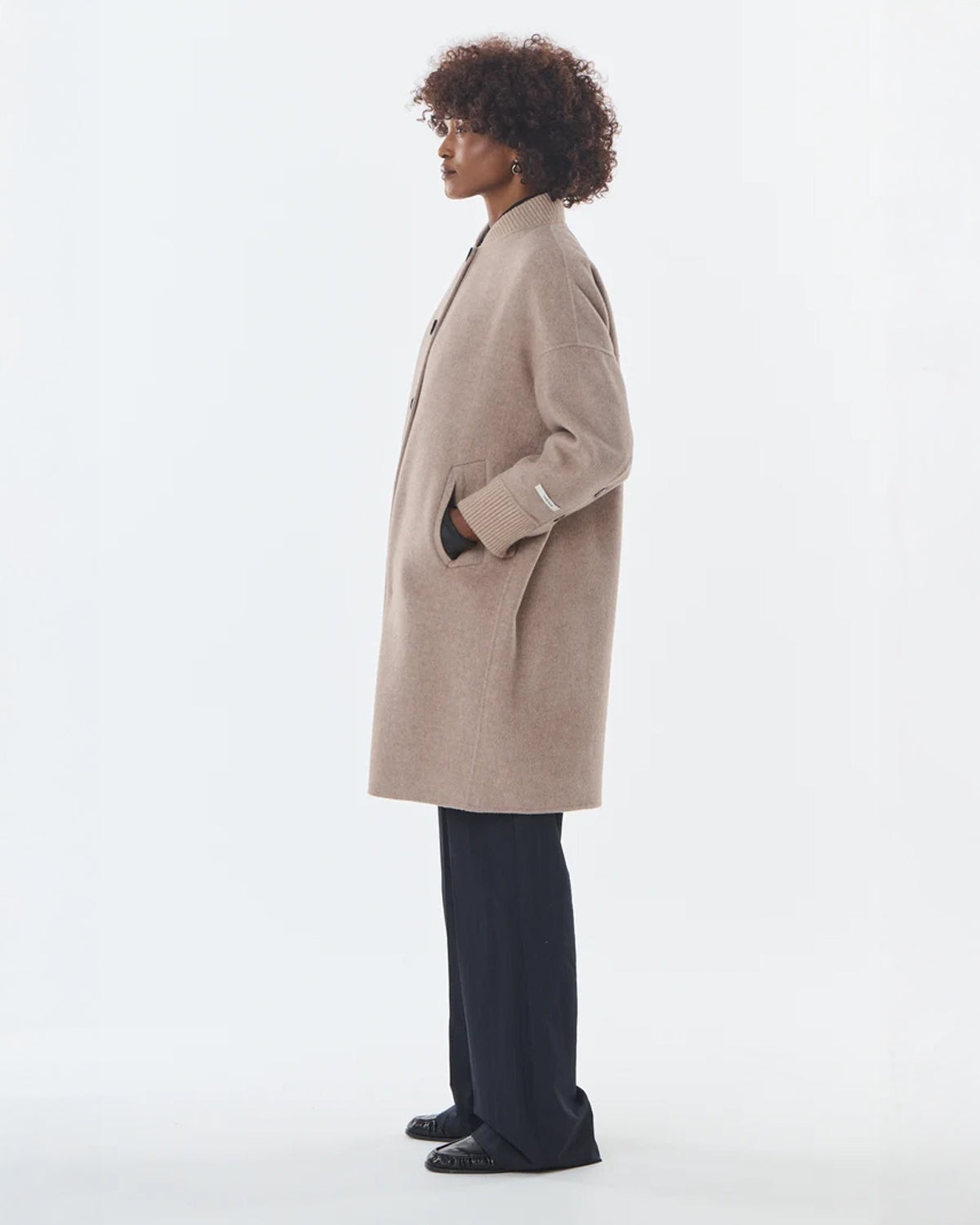 Mid Length Button Detail Coat - Cashmere/Wool - Taupe
