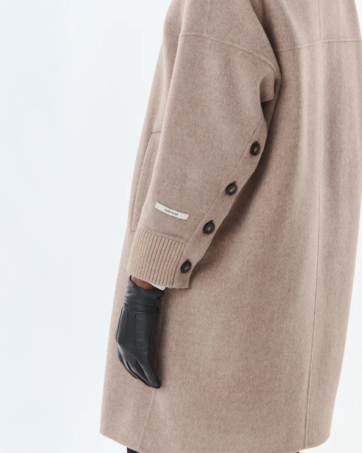 Mid Length Button Detail Coat - Cashmere/Wool - Taupe