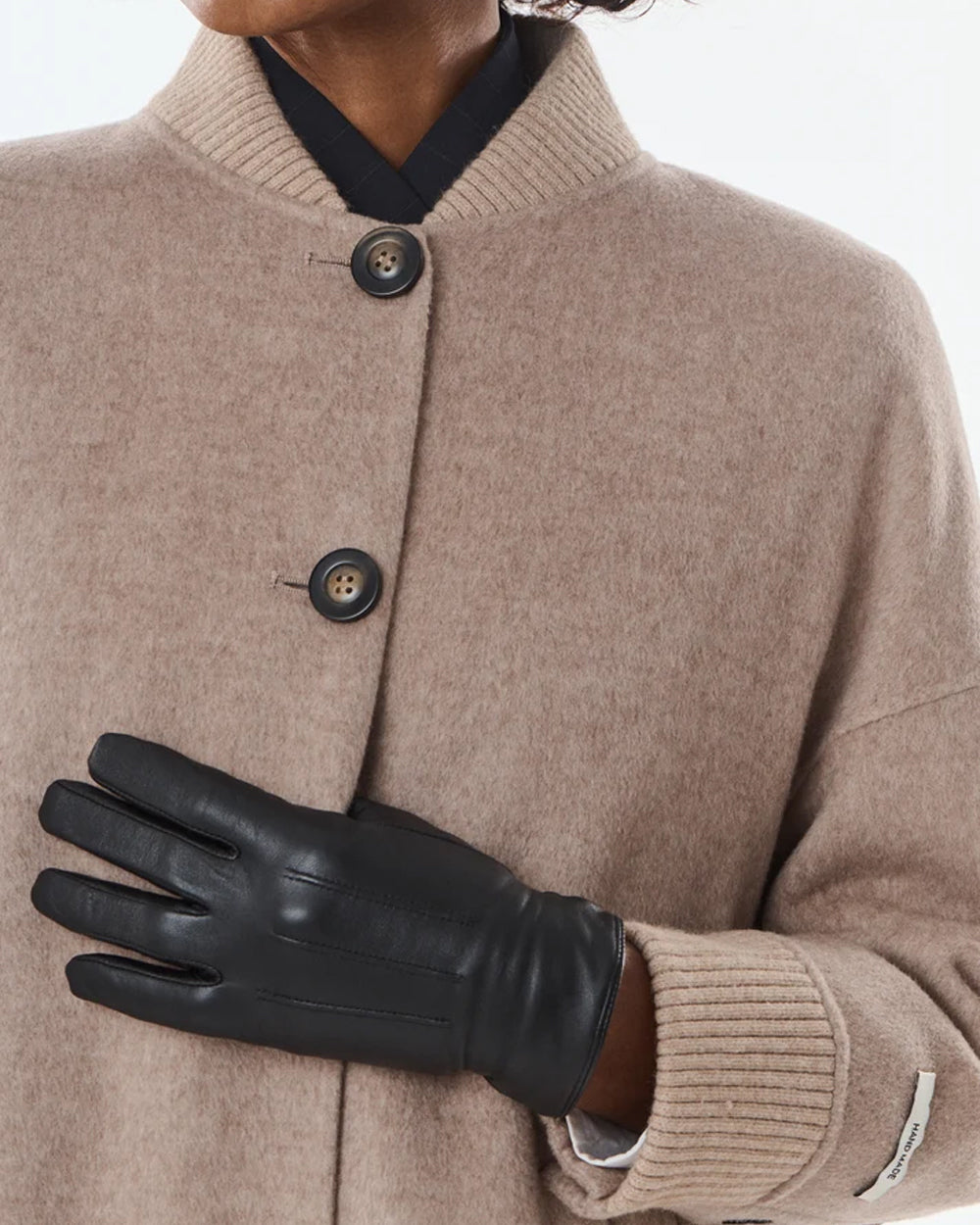 Mid Length Button Detail Coat - Cashmere/Wool - Taupe