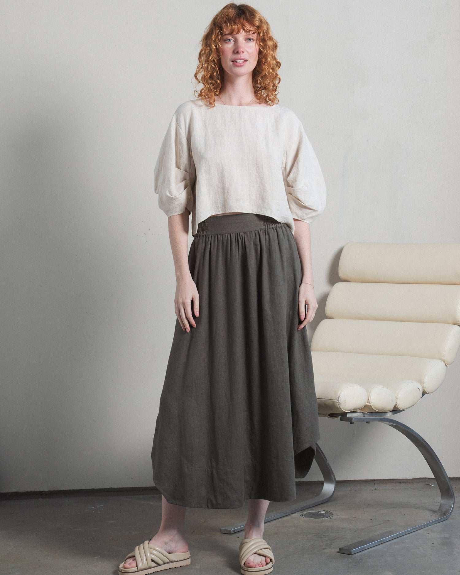 Hannah Linen Skirt - Khaki