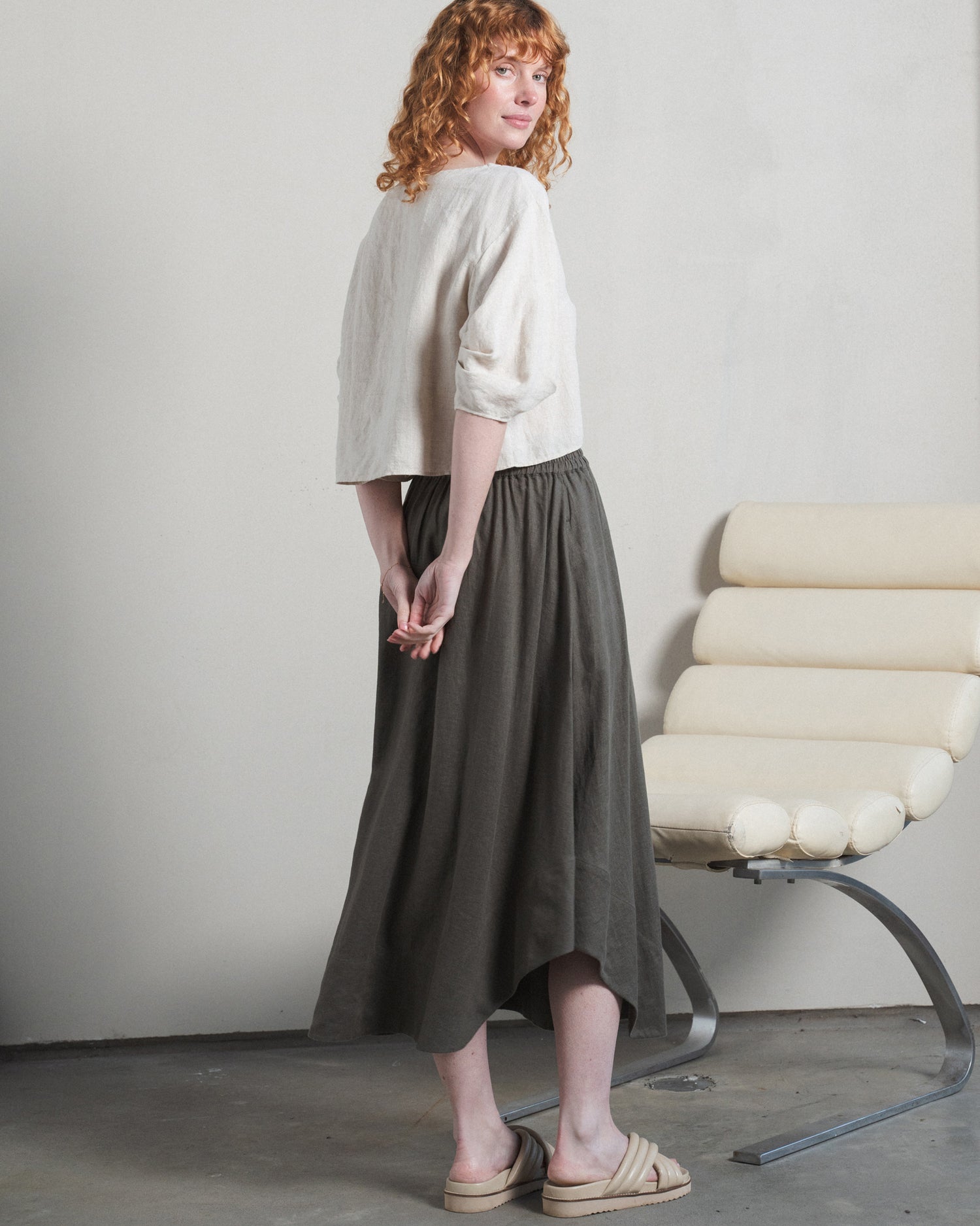 Hannah Linen Skirt - Khaki