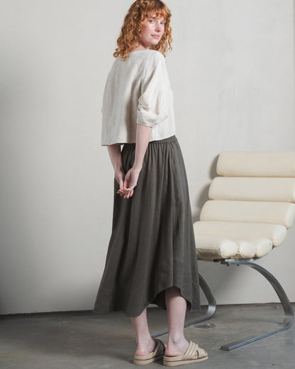 Hannah Linen Skirt - Khaki