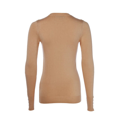 Buttoned Knit Crew Neck - Dark Camel