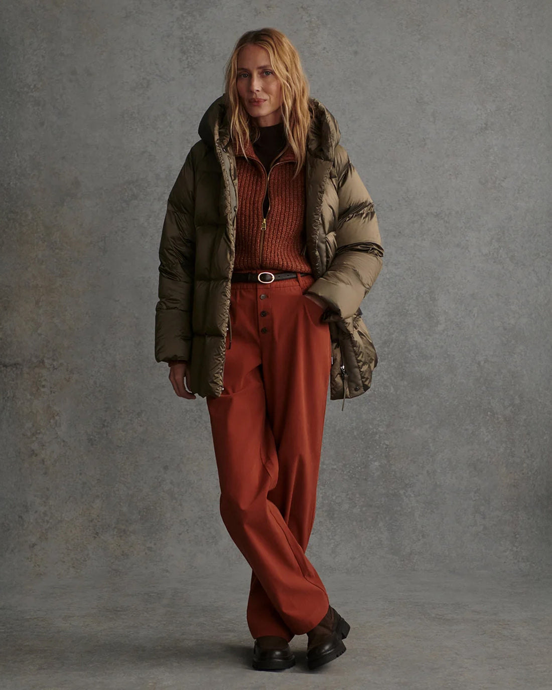Latimer Down  Wrap Puffer - Metallic Olive