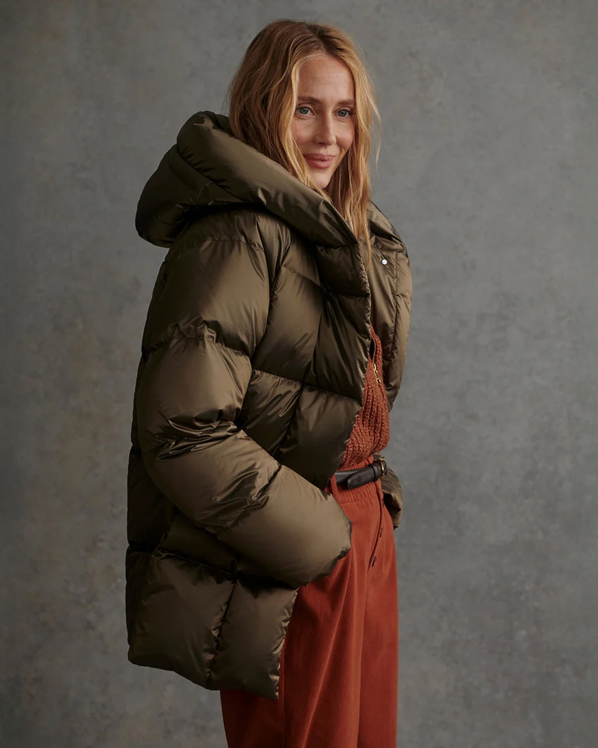 Latimer Down  Wrap Puffer - Metallic Olive