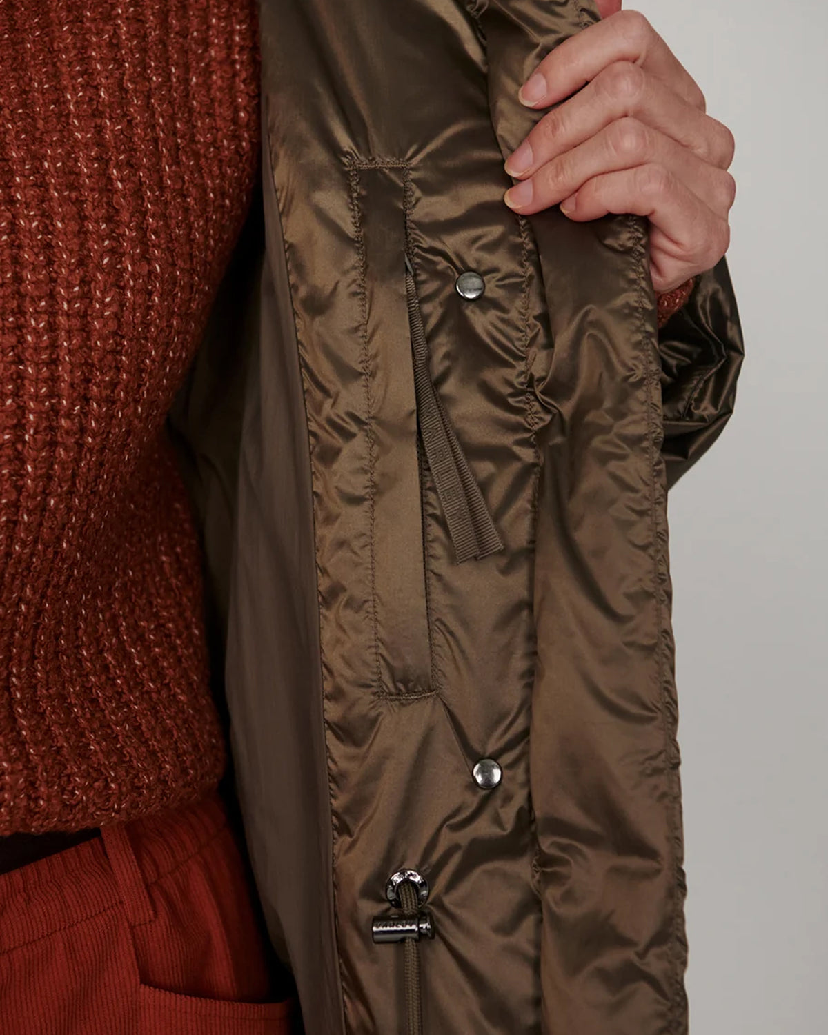 Latimer Down  Wrap Puffer - Metallic Olive
