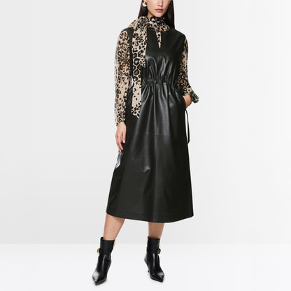 Leather Gather Waist Dress - Black