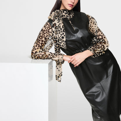 Leather Gather Waist Dress - Black