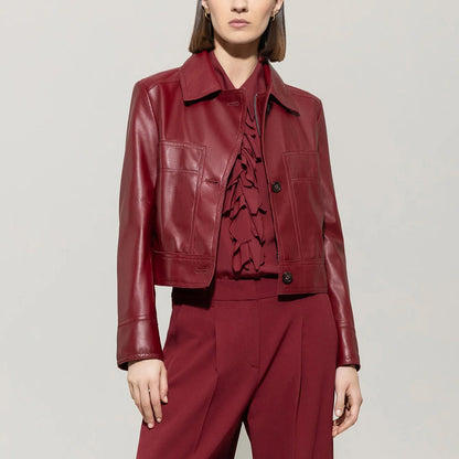 Leather Jacket - Berry Red