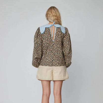 Leopard Blouse With Embroidery - Leopard