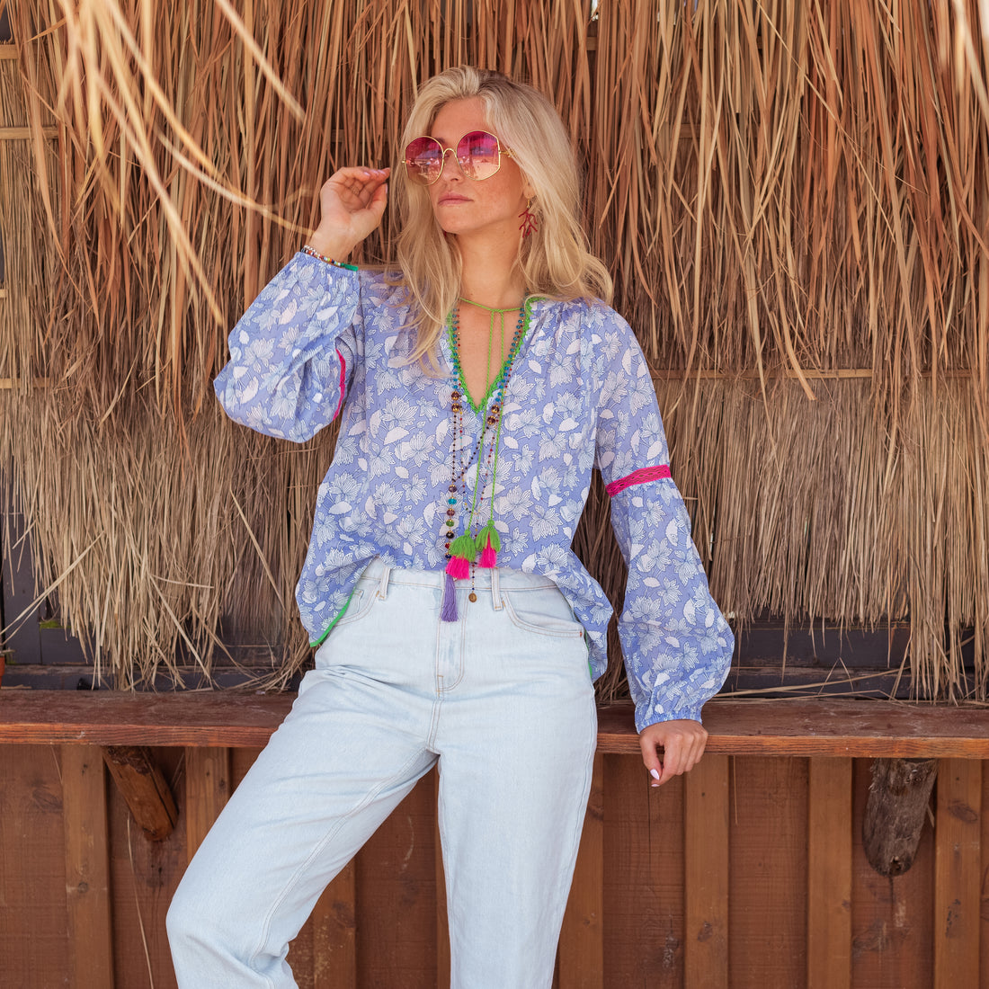 Lila Print Top - Blue