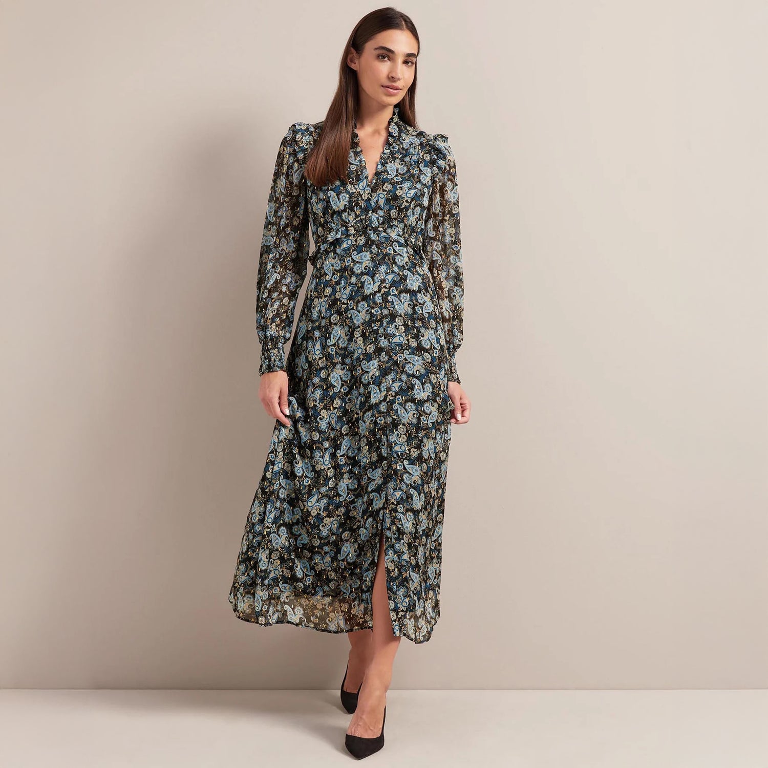 Lilianna Frill Maxi - Navy Paisley Print