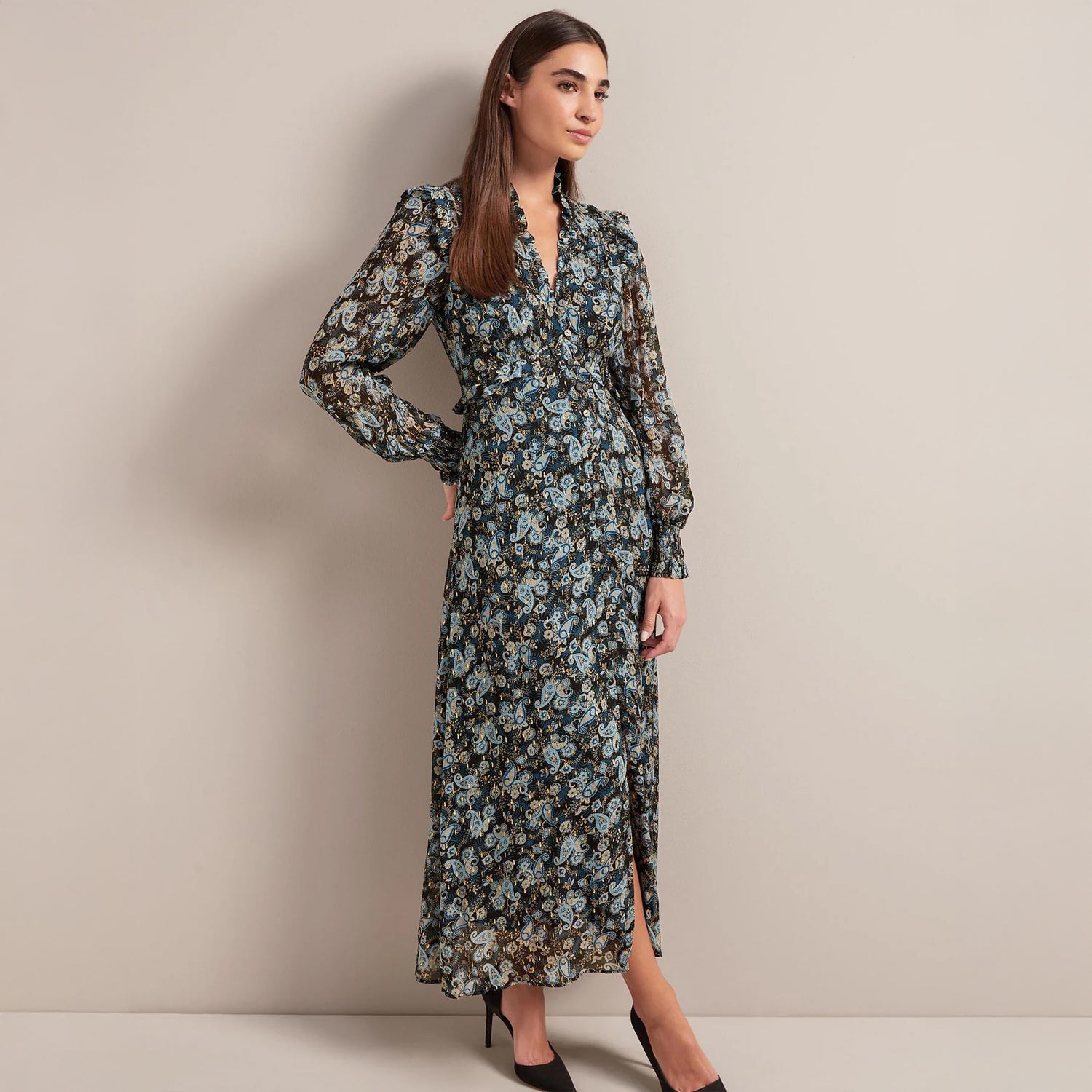 Lilianna Frill Maxi - Navy Paisley Print