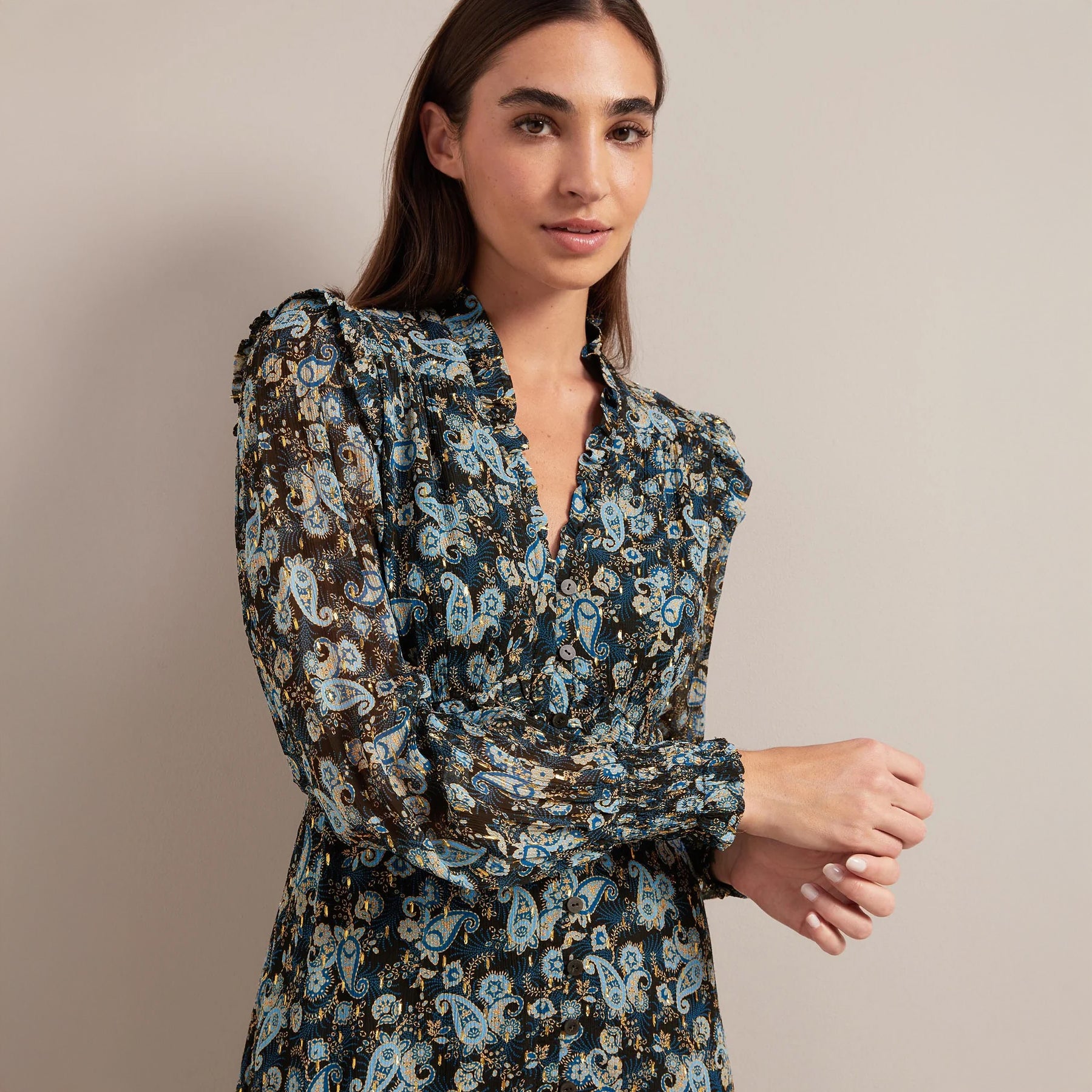 Lilianna Frill Maxi - Navy Paisley Print