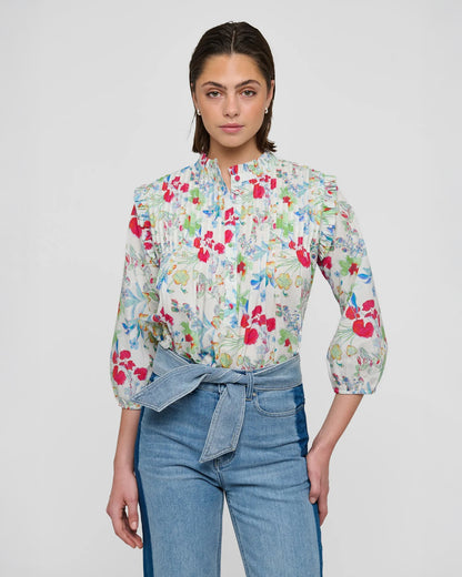 Line Blouse With Ruffles - Fleurette Leche