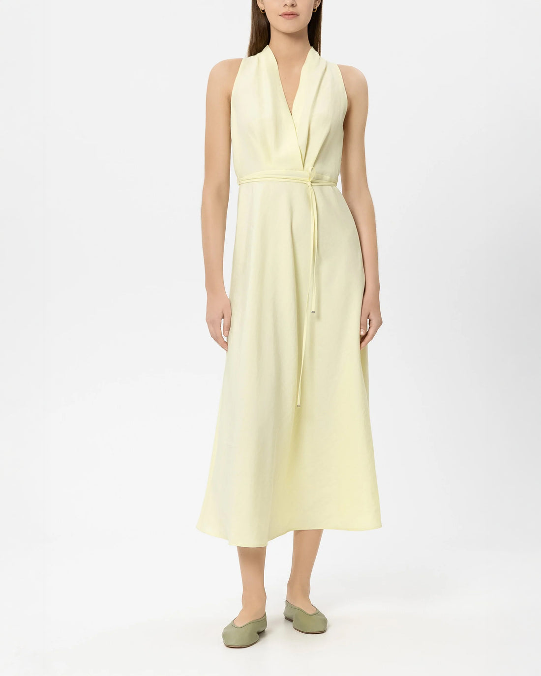 Linen Blend Midi Dress - Citron