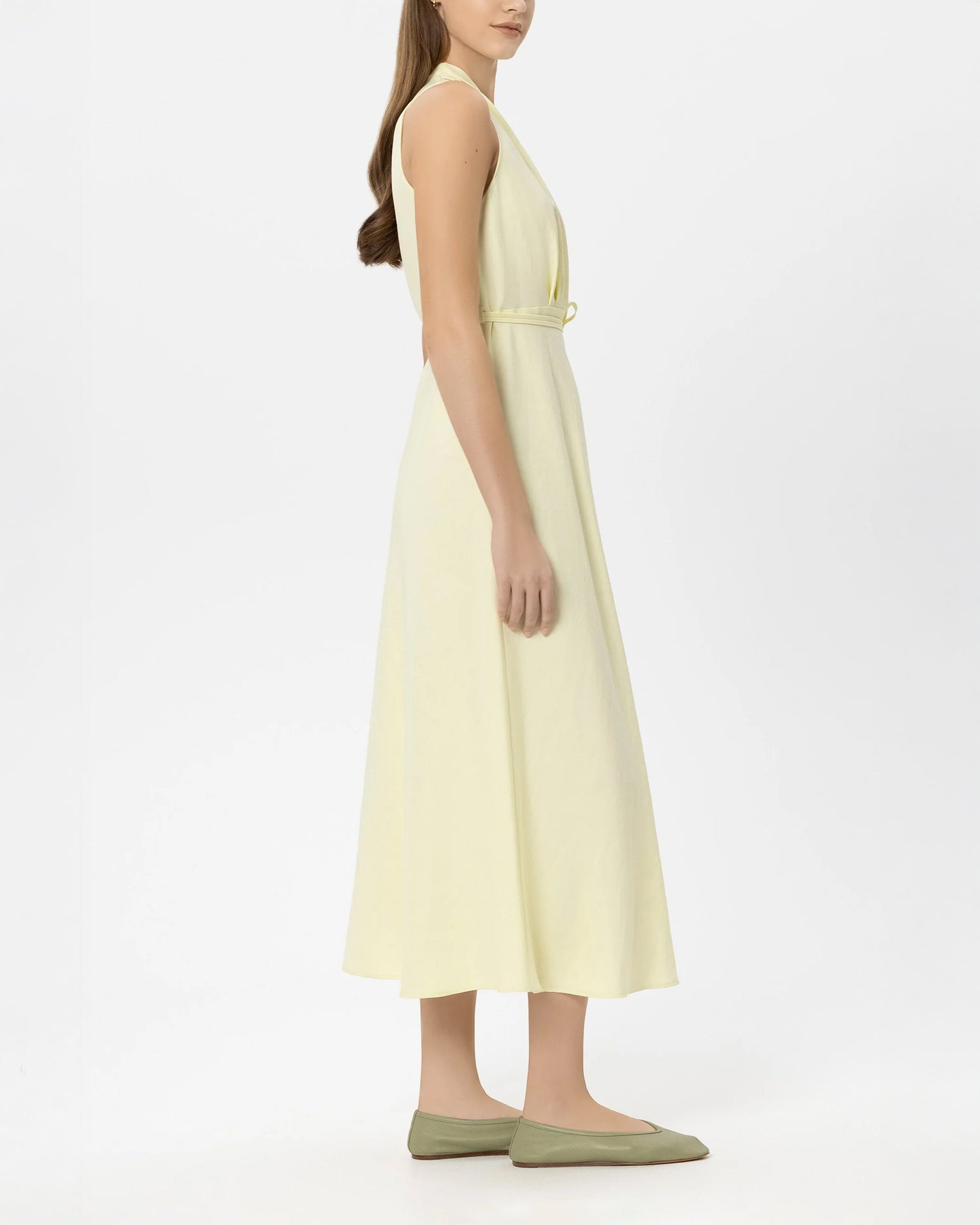 Linen Blend Midi Dress - Citron